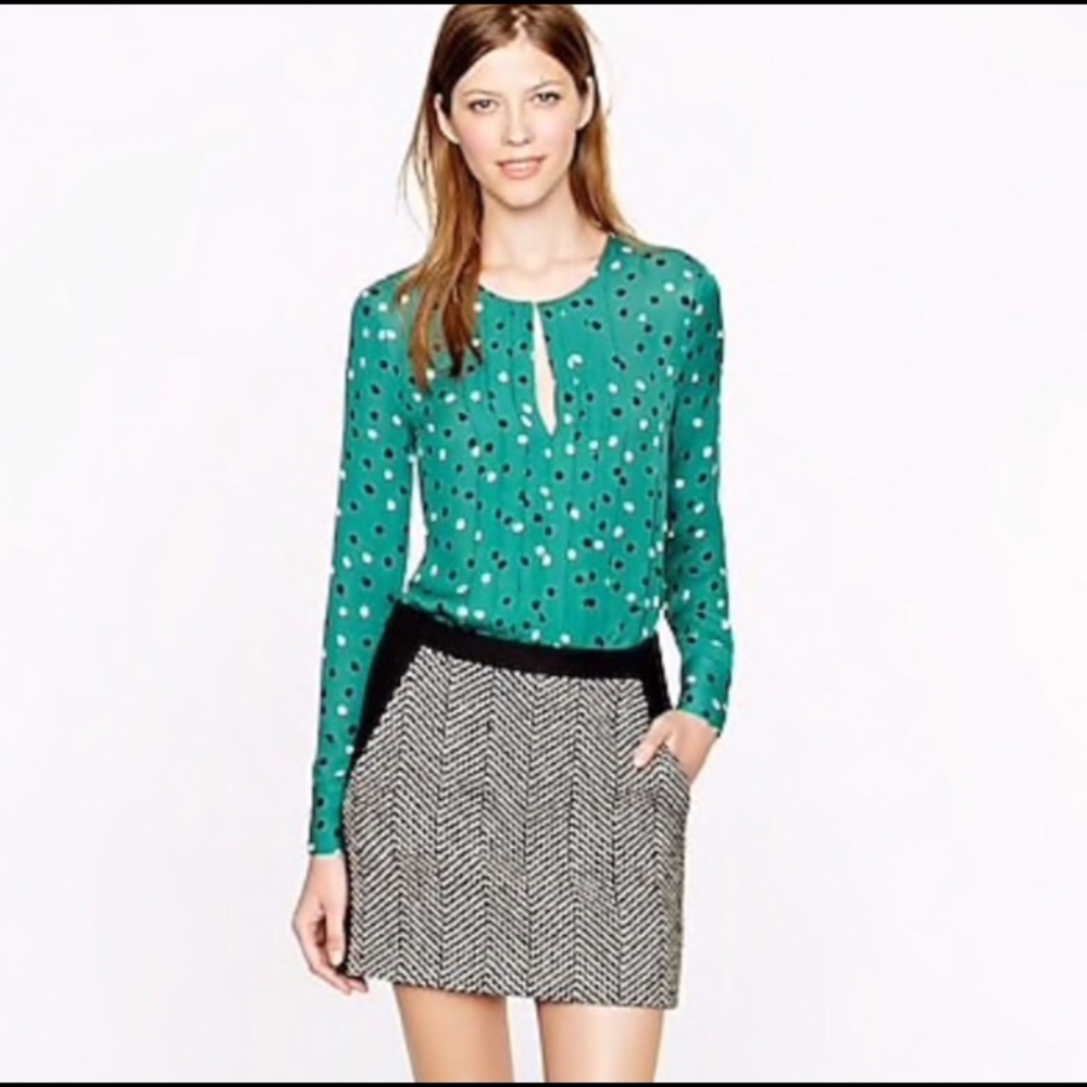 J.crew pleated silk blouse in abstract dot